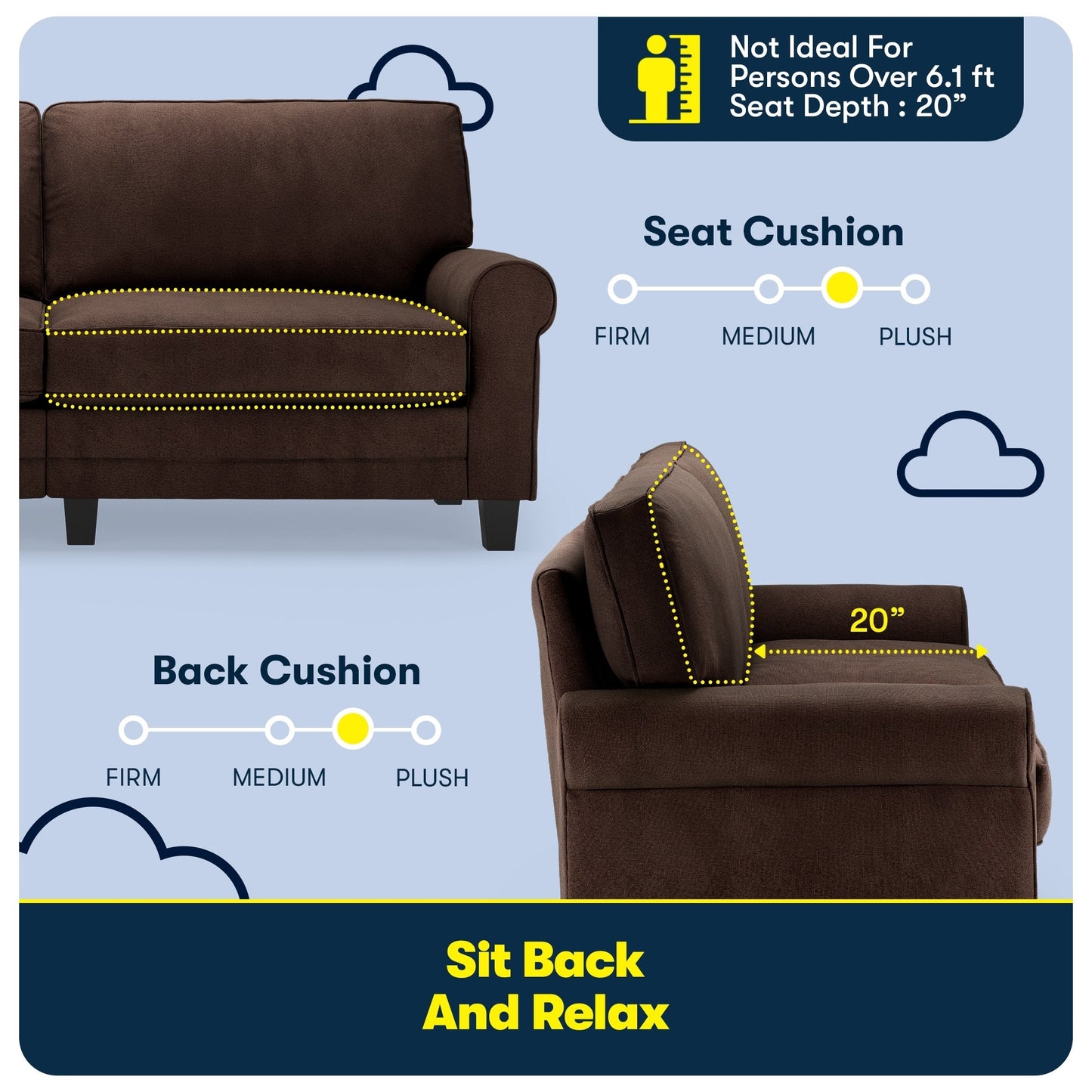 Serta Copenhagen 78 Rolled Arm Sofa, Easy Care Polyester, Soft Pillow Back, Pocket Coil Seat Cushions