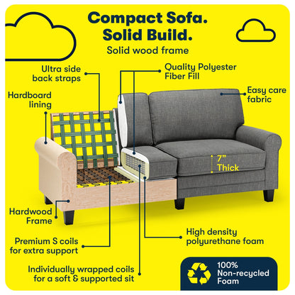 Serta Copenhagen 78 Rolled Arm Sofa, Easy Care Polyester, Soft Pillow Back, Pocket Coil Seat Cushions