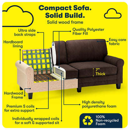 Serta Copenhagen 78 Rolled Arm Sofa, Easy Care Polyester, Soft Pillow Back, Pocket Coil Seat Cushions