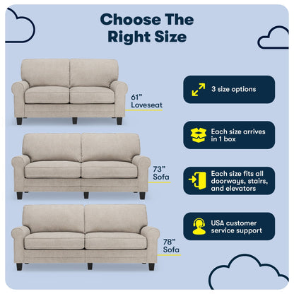 Serta Copenhagen 78 Rolled Arm Sofa, Easy Care Polyester, Soft Pillow Back, Pocket Coil Seat Cushions