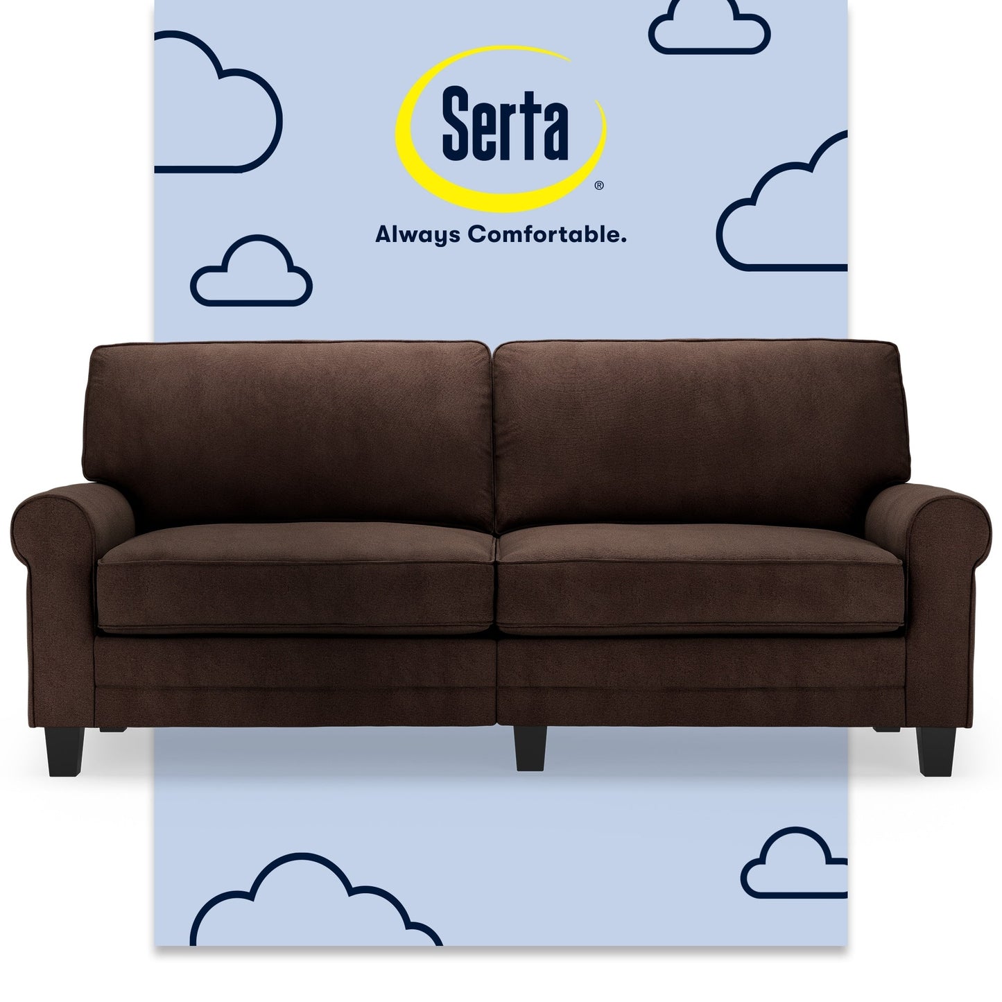Serta Copenhagen 78 Rolled Arm Sofa, Easy Care Polyester, Soft Pillow Back, Pocket Coil Seat Cushions
