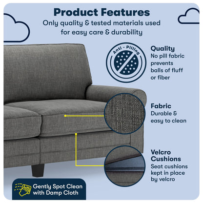 Serta Copenhagen 78 Rolled Arm Sofa, Easy Care Polyester, Soft Pillow Back, Pocket Coil Seat Cushions