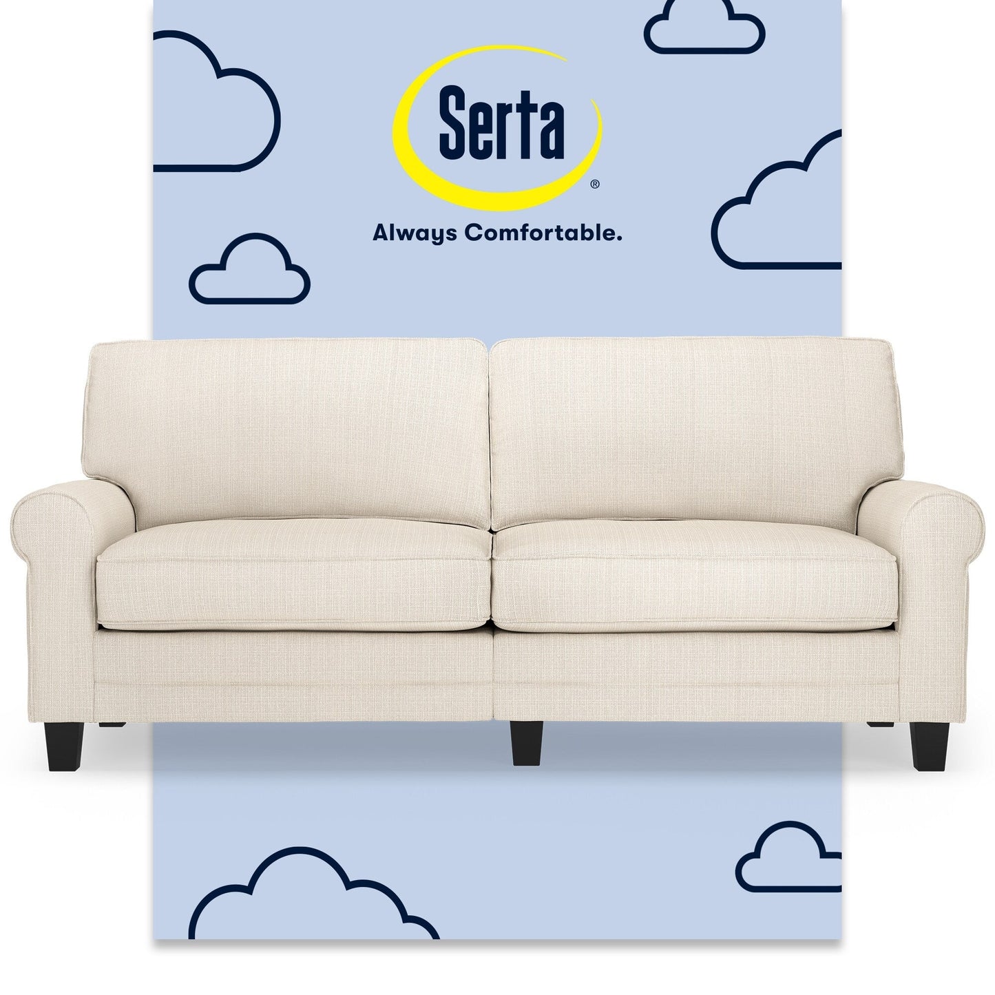 Serta Copenhagen 78 Rolled Arm Sofa, Easy Care Polyester, Soft Pillow Back, Pocket Coil Seat Cushions