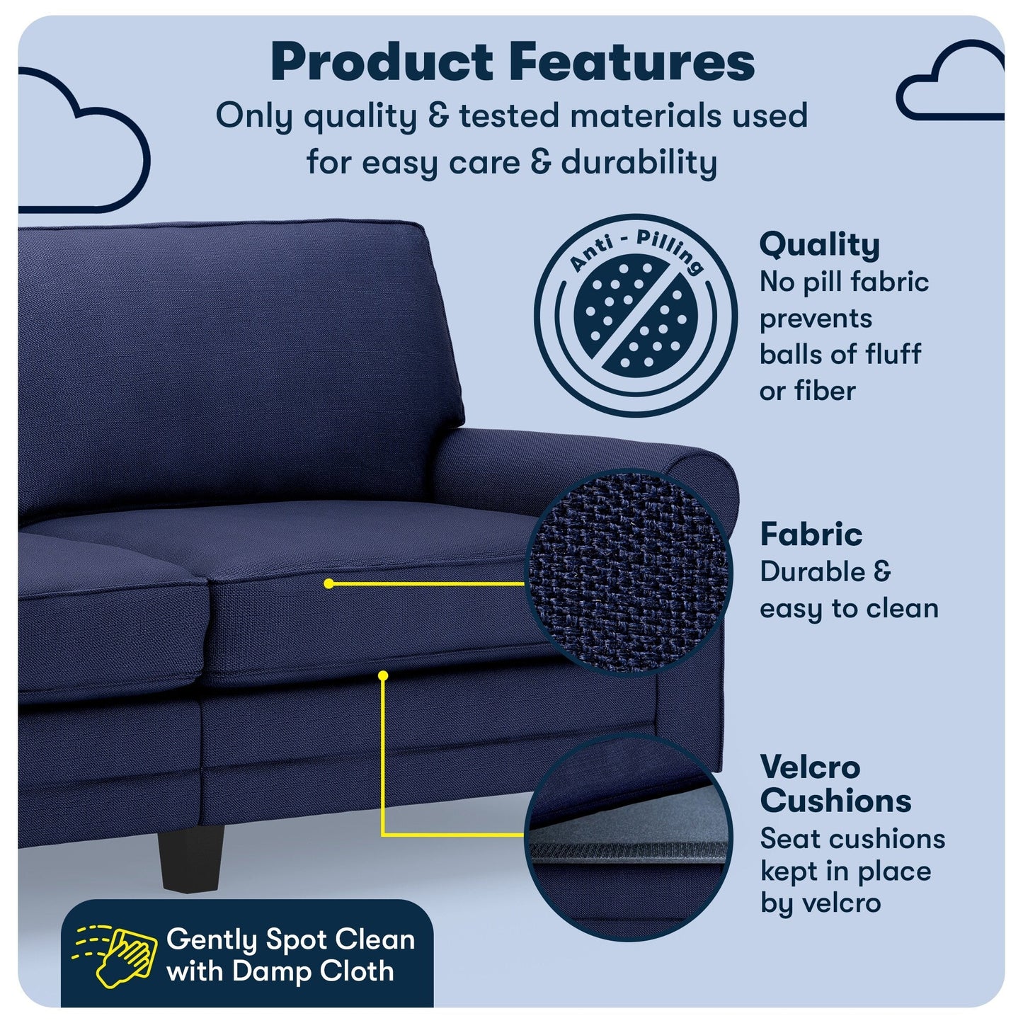 Serta Copenhagen 78 Rolled Arm Sofa, Easy Care Polyester, Soft Pillow Back, Pocket Coil Seat Cushions