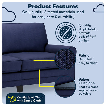 Serta Copenhagen 78 Rolled Arm Sofa, Easy Care Polyester, Soft Pillow Back, Pocket Coil Seat Cushions