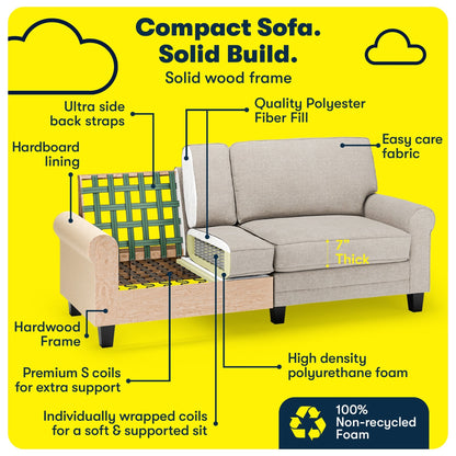 Serta Copenhagen 78 Rolled Arm Sofa, Easy Care Polyester, Soft Pillow Back, Pocket Coil Seat Cushions