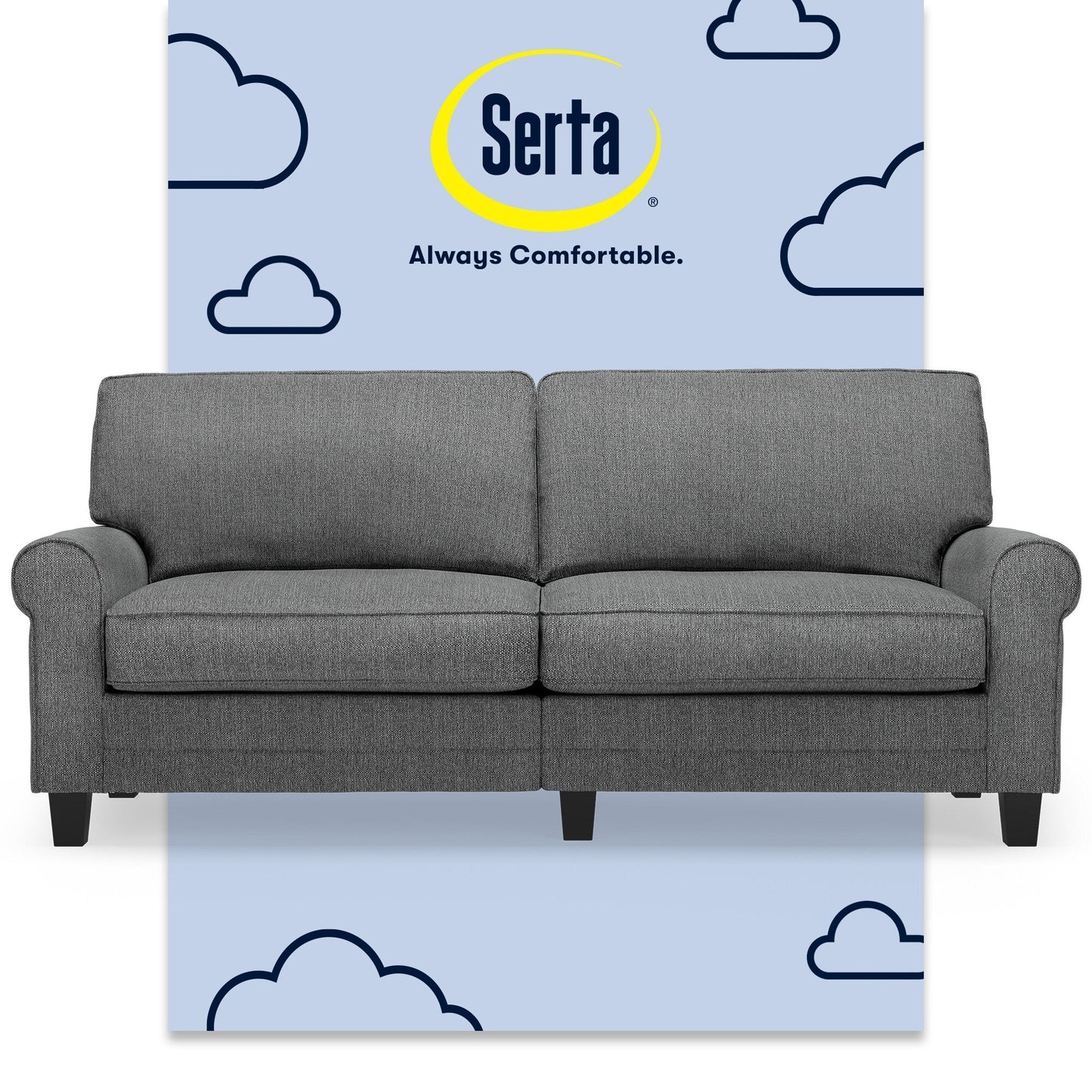 Serta Copenhagen 78 Rolled Arm Sofa, Easy Care Polyester, Soft Pillow Back, Pocket Coil Seat Cushions