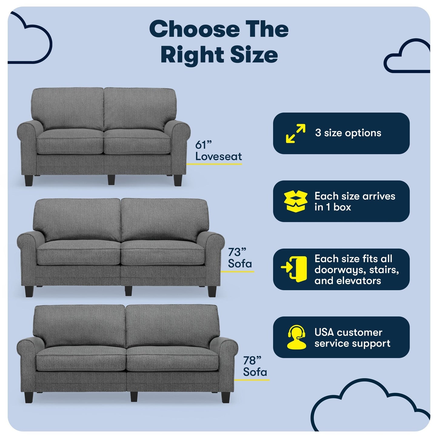 Serta Copenhagen 78 Rolled Arm Sofa, Easy Care Polyester, Soft Pillow Back, Pocket Coil Seat Cushions