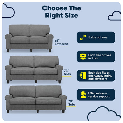 Serta Copenhagen 78 Rolled Arm Sofa, Easy Care Polyester, Soft Pillow Back, Pocket Coil Seat Cushions