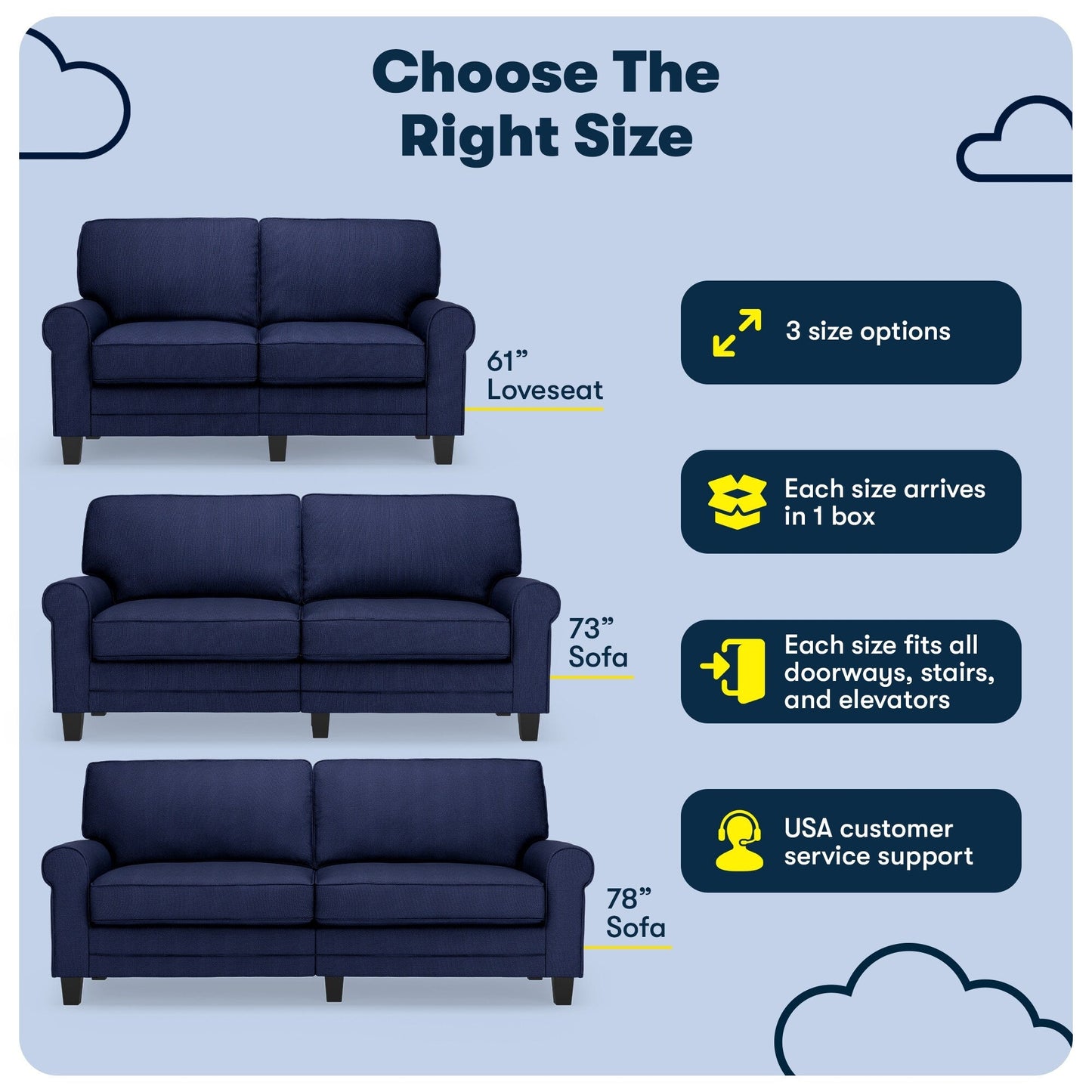 Serta Copenhagen 78 Rolled Arm Sofa, Easy Care Polyester, Soft Pillow Back, Pocket Coil Seat Cushions