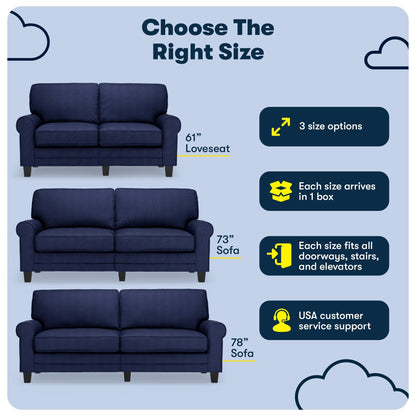 Serta Copenhagen 78 Rolled Arm Sofa, Easy Care Polyester, Soft Pillow Back, Pocket Coil Seat Cushions