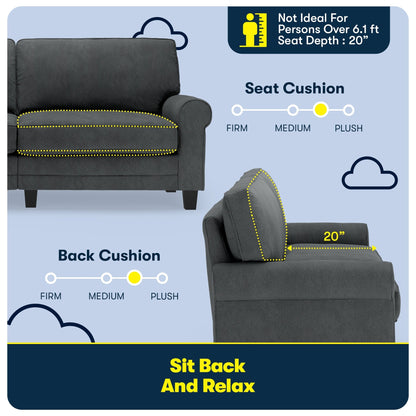 Serta Copenhagen 78 Rolled Arm Sofa, Easy Care Polyester, Soft Pillow Back, Pocket Coil Seat Cushions