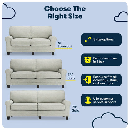 Serta Copenhagen 78 Rolled Arm Sofa, Easy Care Polyester, Soft Pillow Back, Pocket Coil Seat Cushions