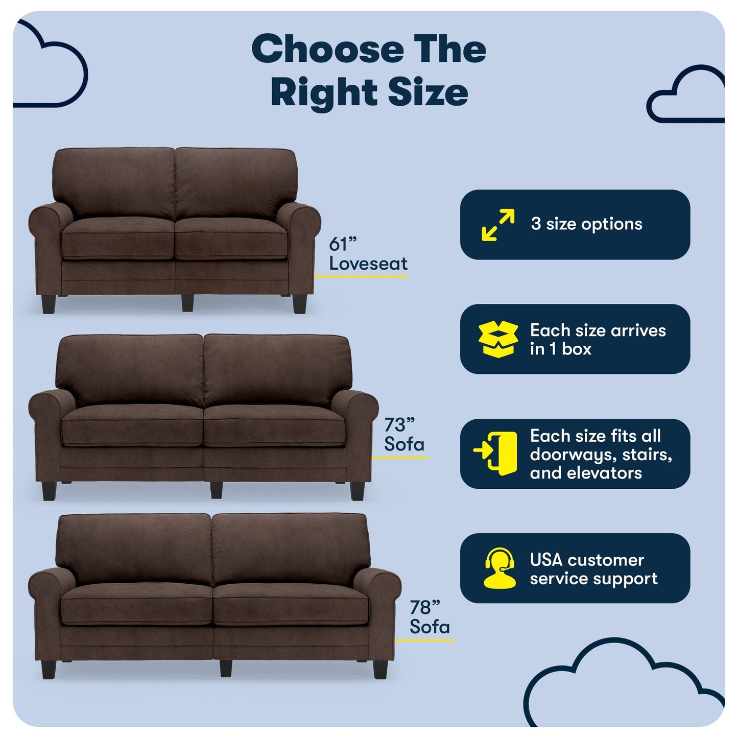 Serta Copenhagen 78 Rolled Arm Sofa, Easy Care Polyester, Soft Pillow Back, Pocket Coil Seat Cushions