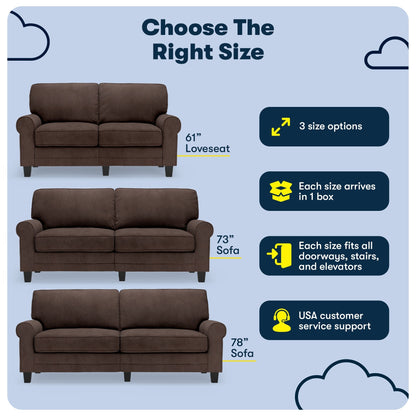 Serta Copenhagen 78 Rolled Arm Sofa, Easy Care Polyester, Soft Pillow Back, Pocket Coil Seat Cushions