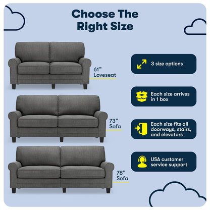 Serta Copenhagen 78 Rolled Arm Sofa, Easy Care Polyester, Soft Pillow Back, Pocket Coil Seat Cushions