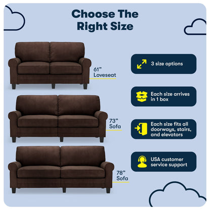Serta Copenhagen 78 Rolled Arm Sofa, Easy Care Polyester, Soft Pillow Back, Pocket Coil Seat Cushions
