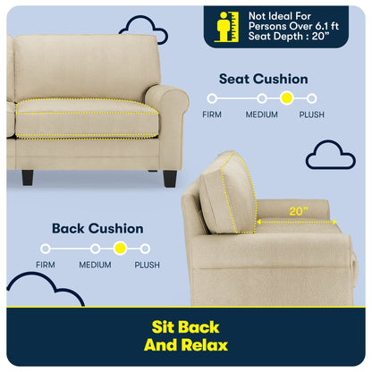 Serta Copenhagen 78 Rolled Arm Sofa, Easy Care Polyester, Soft Pillow Back, Pocket Coil Seat Cushions