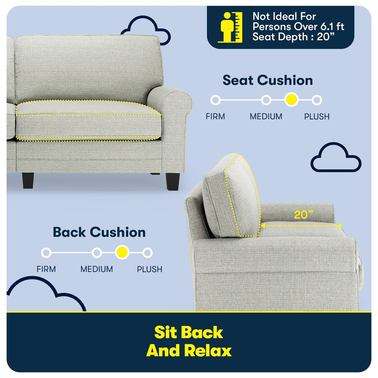 Serta Copenhagen 78 Rolled Arm Sofa, Easy Care Polyester, Soft Pillow Back, Pocket Coil Seat Cushions