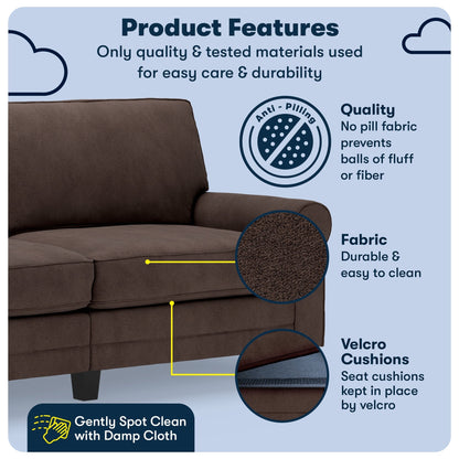 Serta Copenhagen 78 Rolled Arm Sofa, Easy Care Polyester, Soft Pillow Back, Pocket Coil Seat Cushions