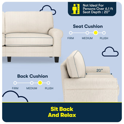Serta Copenhagen 78 Rolled Arm Sofa, Easy Care Polyester, Soft Pillow Back, Pocket Coil Seat Cushions