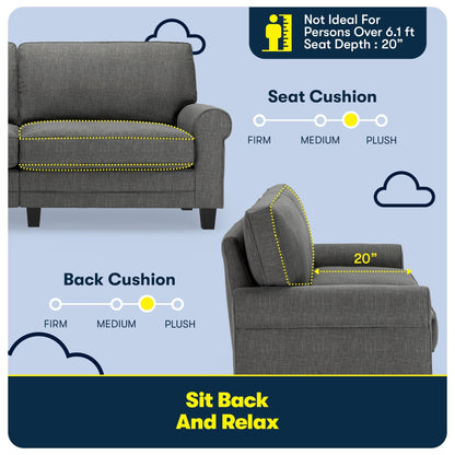 Serta Copenhagen 78 Rolled Arm Sofa, Easy Care Polyester, Soft Pillow Back, Pocket Coil Seat Cushions
