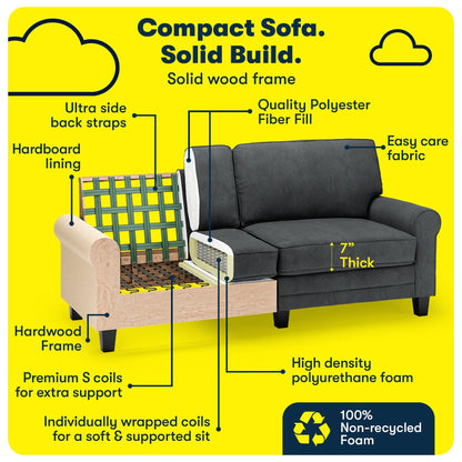 Serta Copenhagen 78 Rolled Arm Sofa, Easy Care Polyester, Soft Pillow Back, Pocket Coil Seat Cushions