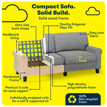 Serta Copenhagen 78 Rolled Arm Sofa, Easy Care Polyester, Soft Pillow Back, Pocket Coil Seat Cushions