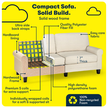 Serta Copenhagen 78 Rolled Arm Sofa, Easy Care Polyester, Soft Pillow Back, Pocket Coil Seat Cushions