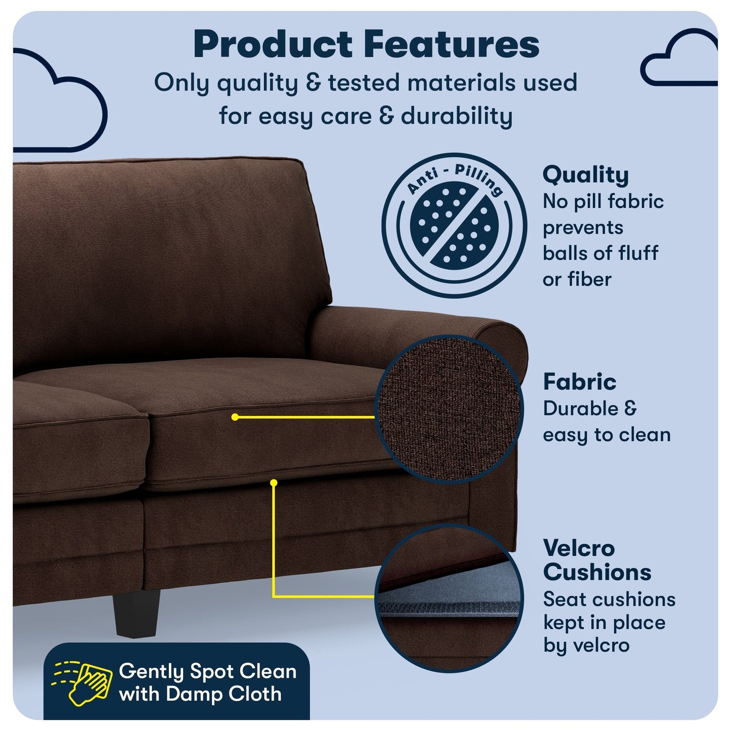 Serta Copenhagen 78 Rolled Arm Sofa, Easy Care Polyester, Soft Pillow Back, Pocket Coil Seat Cushions