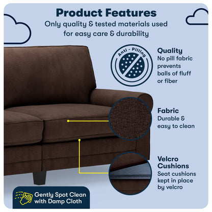 Serta Copenhagen 78 Rolled Arm Sofa, Easy Care Polyester, Soft Pillow Back, Pocket Coil Seat Cushions