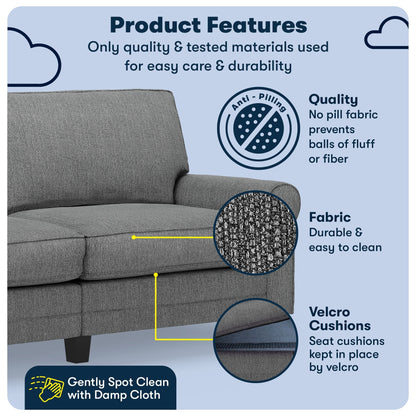 Serta Copenhagen 78 Rolled Arm Sofa, Easy Care Polyester, Soft Pillow Back, Pocket Coil Seat Cushions