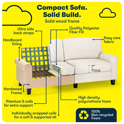Serta Copenhagen 78 Rolled Arm Sofa, Easy Care Polyester, Soft Pillow Back, Pocket Coil Seat Cushions
