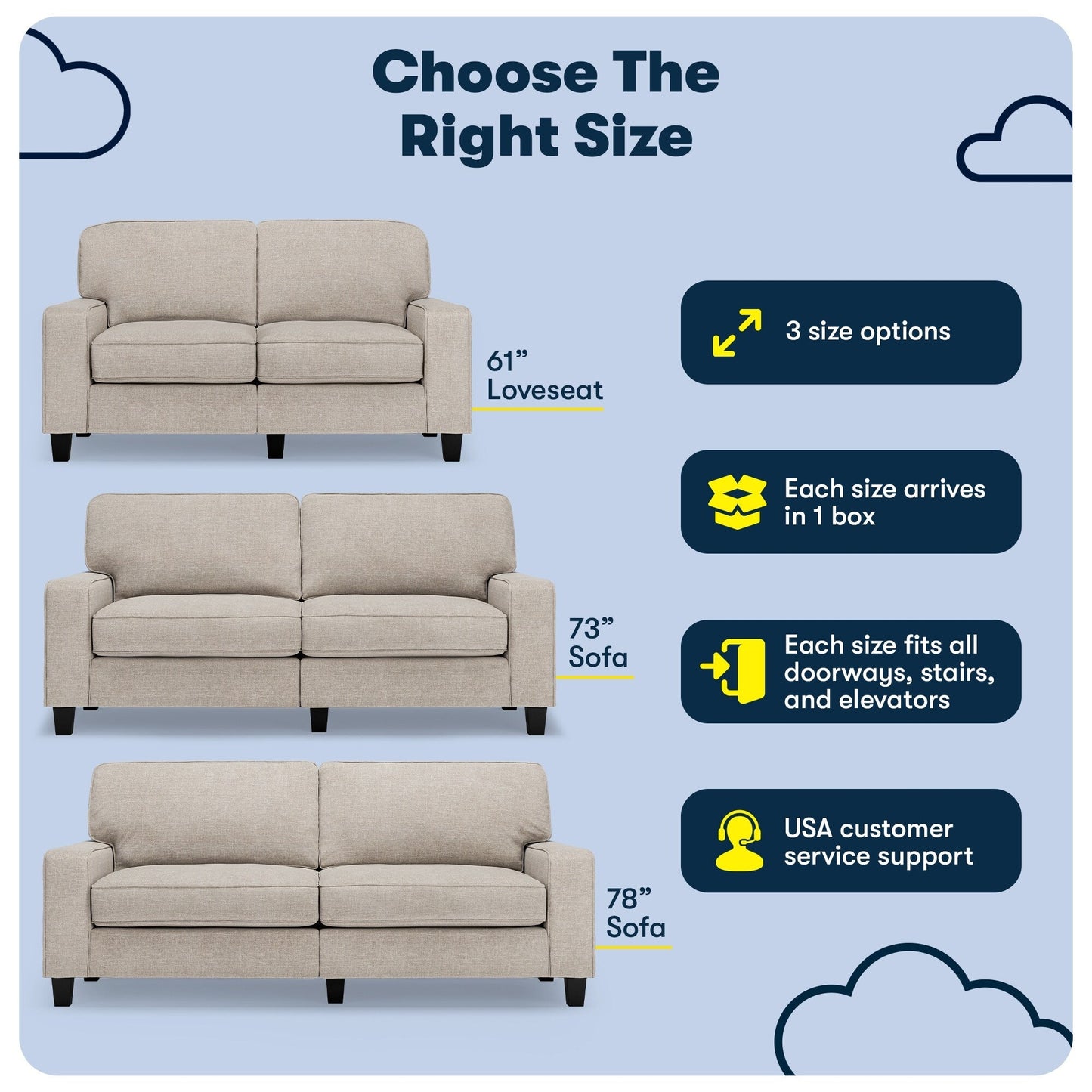 Serta Palisades 73 Track Arm Sofa, Easy Care Polyester, Soft Pillow Back, Pocket Coil Seat Cushions