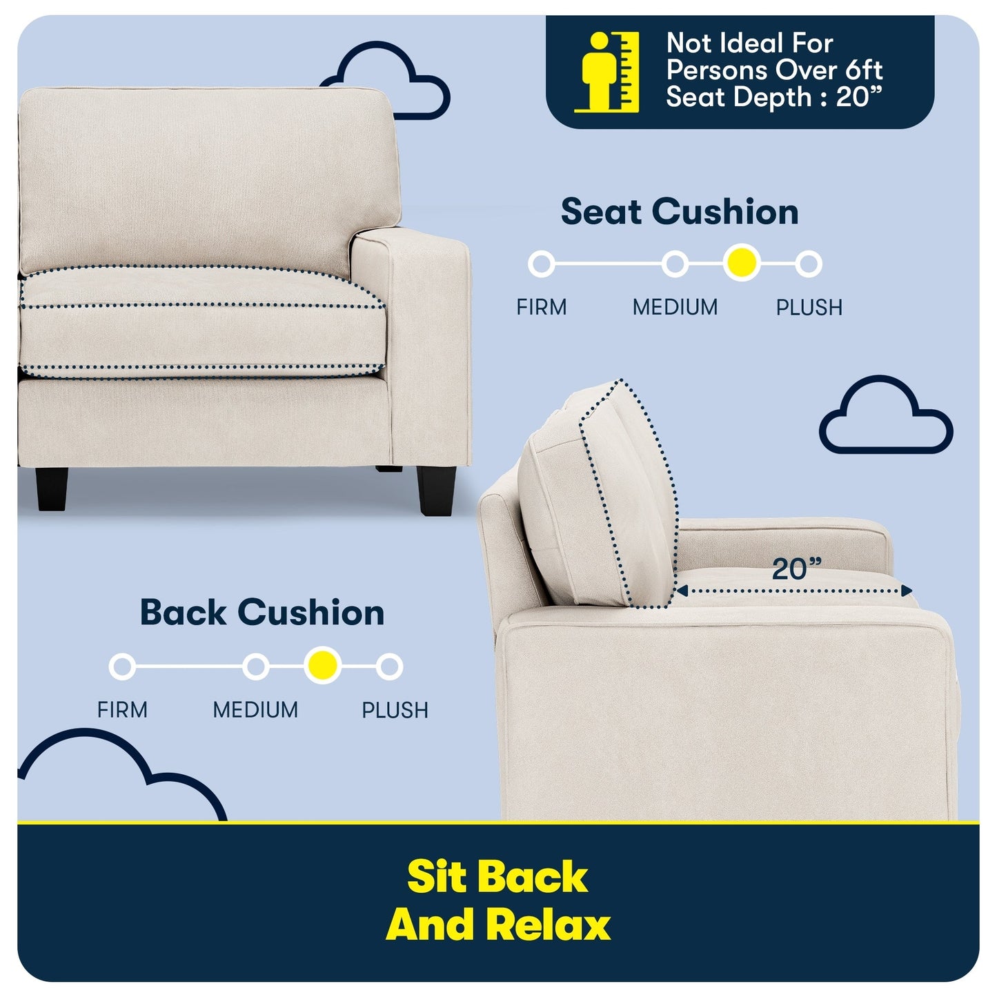 Serta Palisades 73 Track Arm Sofa, Easy Care Polyester, Soft Pillow Back, Pocket Coil Seat Cushions