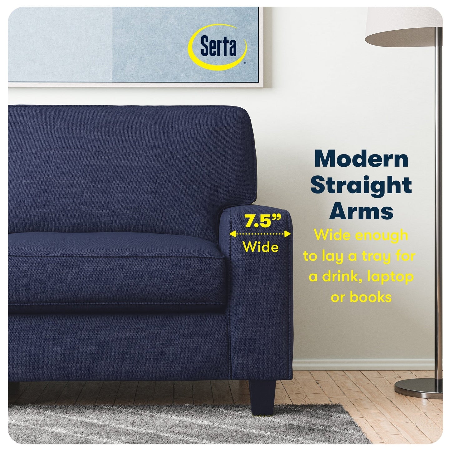 Serta Palisades 73 Track Arm Sofa, Easy Care Polyester, Soft Pillow Back, Pocket Coil Seat Cushions