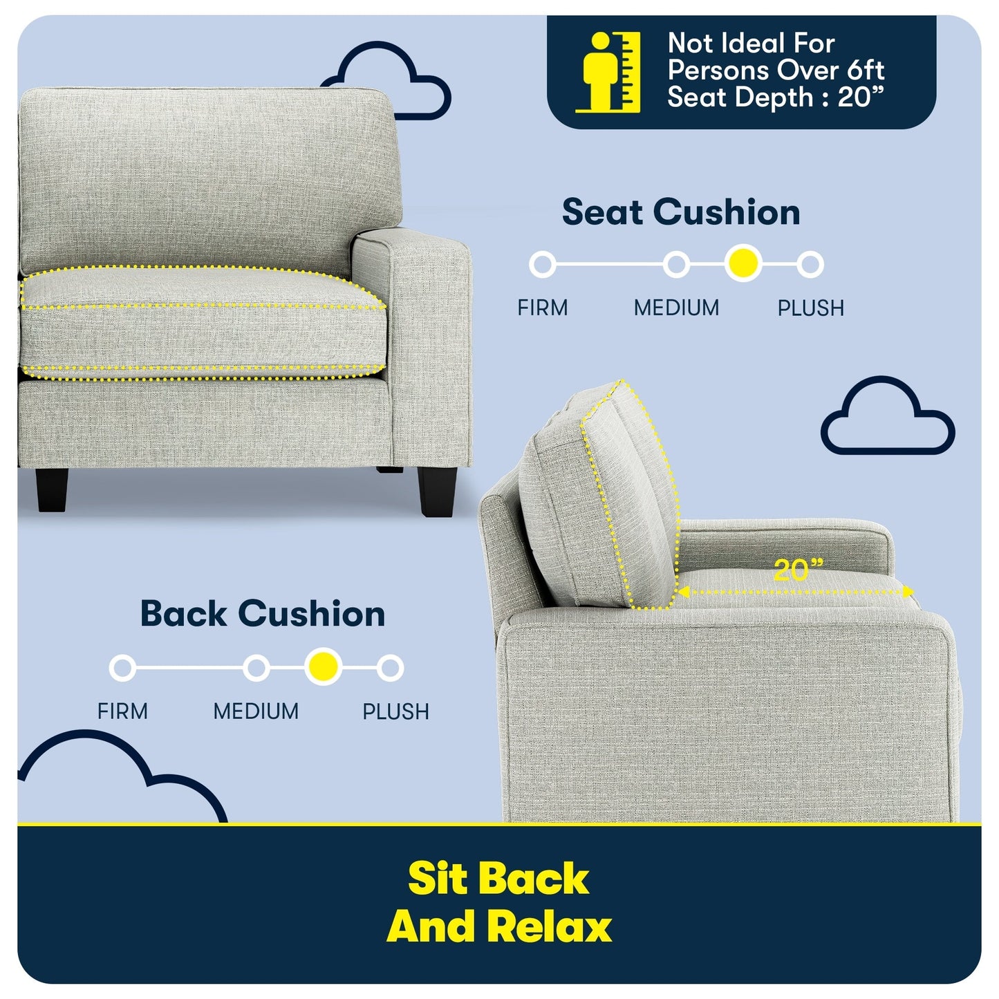 Serta Palisades 73 Track Arm Sofa, Easy Care Polyester, Soft Pillow Back, Pocket Coil Seat Cushions