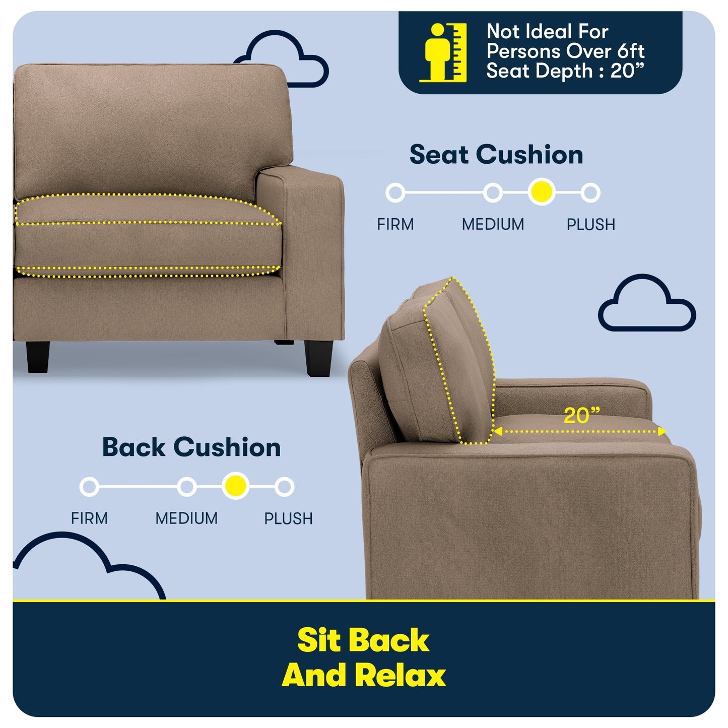 Serta Palisades 73 Track Arm Sofa, Easy Care Polyester, Soft Pillow Back, Pocket Coil Seat Cushions