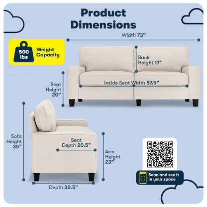Serta Palisades 73 Track Arm Sofa, Easy Care Polyester, Soft Pillow Back, Pocket Coil Seat Cushions