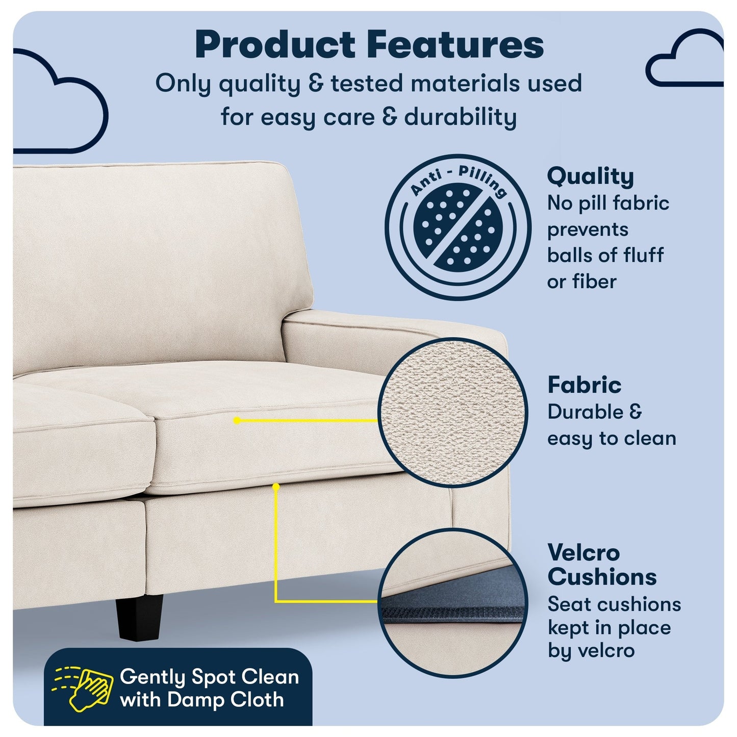 Serta Palisades 73 Track Arm Sofa, Easy Care Polyester, Soft Pillow Back, Pocket Coil Seat Cushions