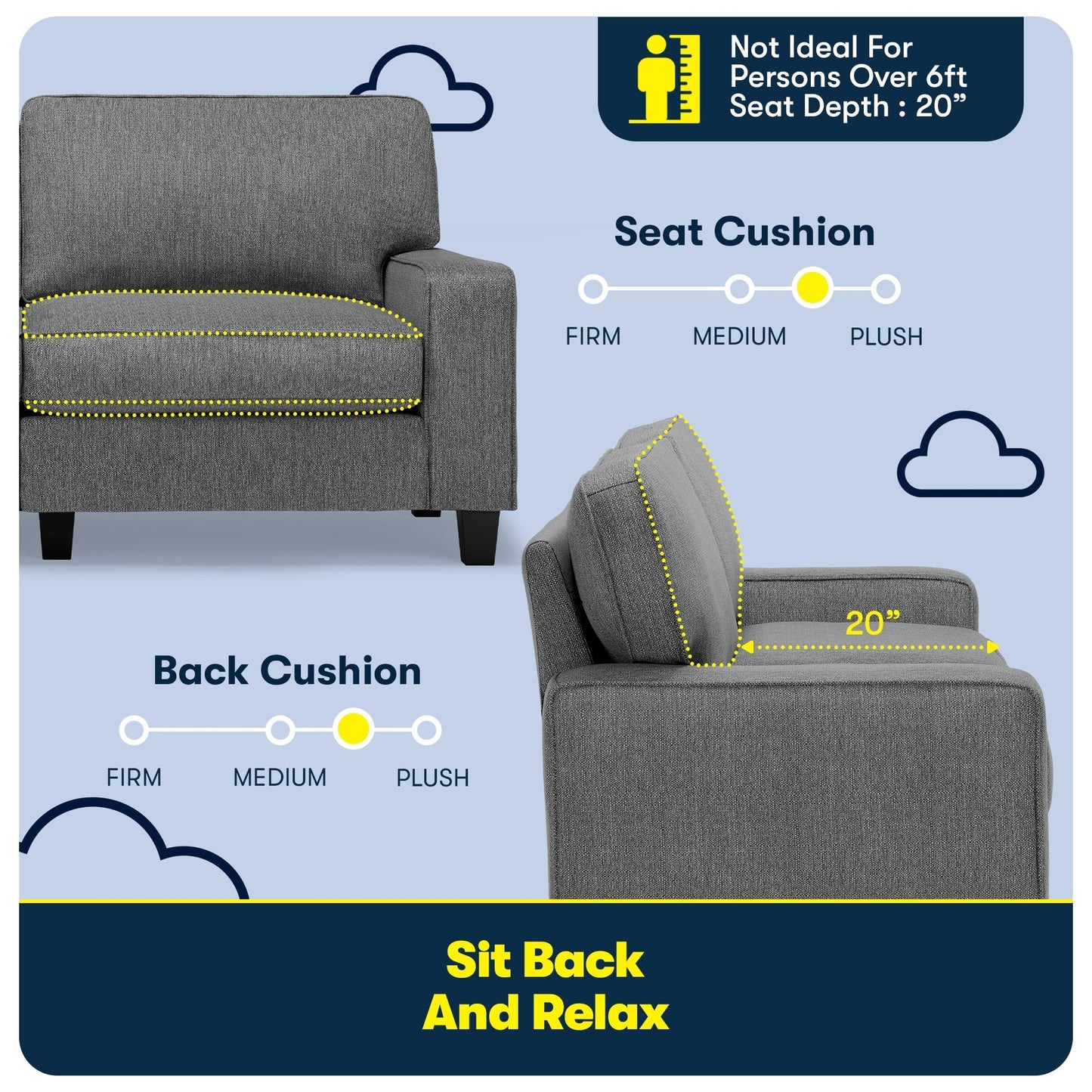 Serta Palisades 73 Track Arm Sofa, Easy Care Polyester, Soft Pillow Back, Pocket Coil Seat Cushions