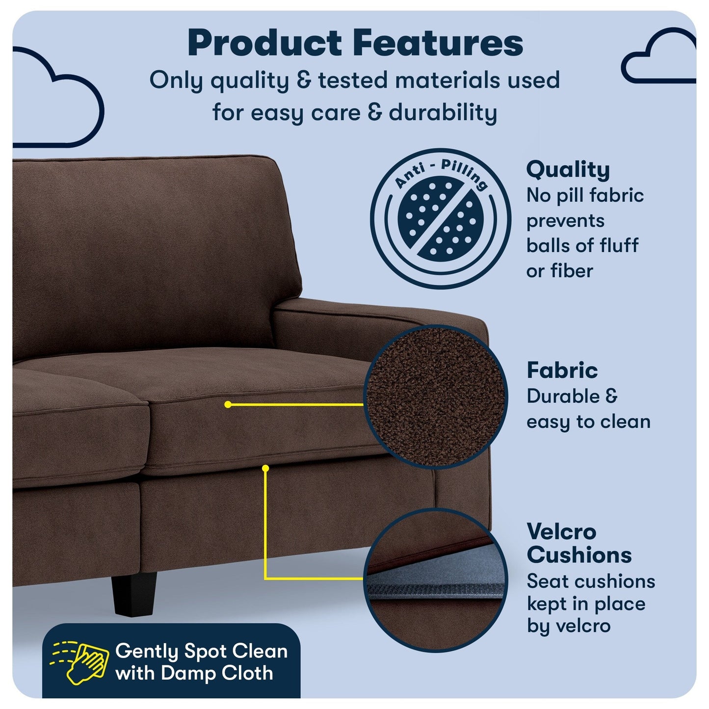 Serta Palisades 73 Track Arm Sofa, Easy Care Polyester, Soft Pillow Back, Pocket Coil Seat Cushions