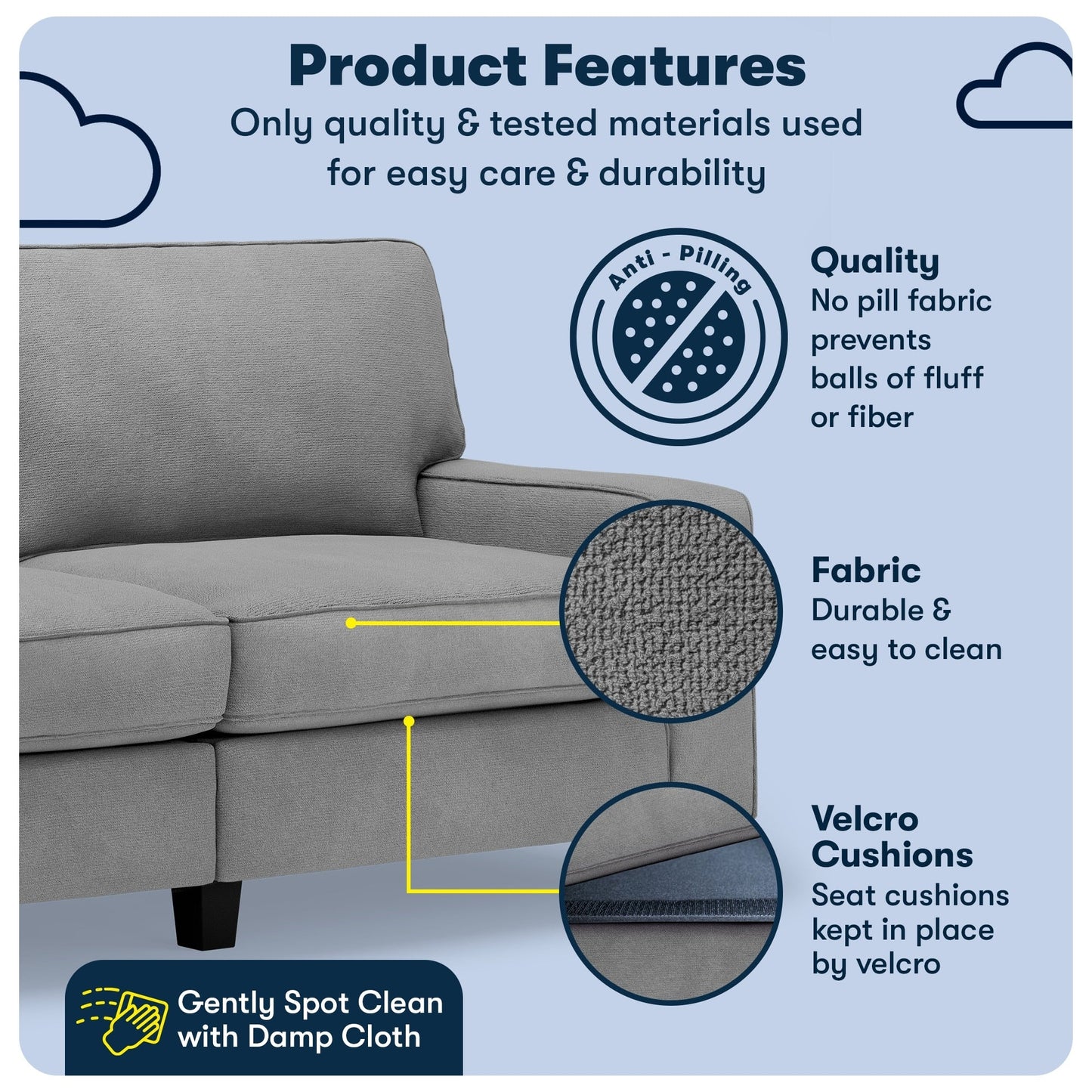 Serta Palisades 73 Track Arm Sofa, Easy Care Polyester, Soft Pillow Back, Pocket Coil Seat Cushions