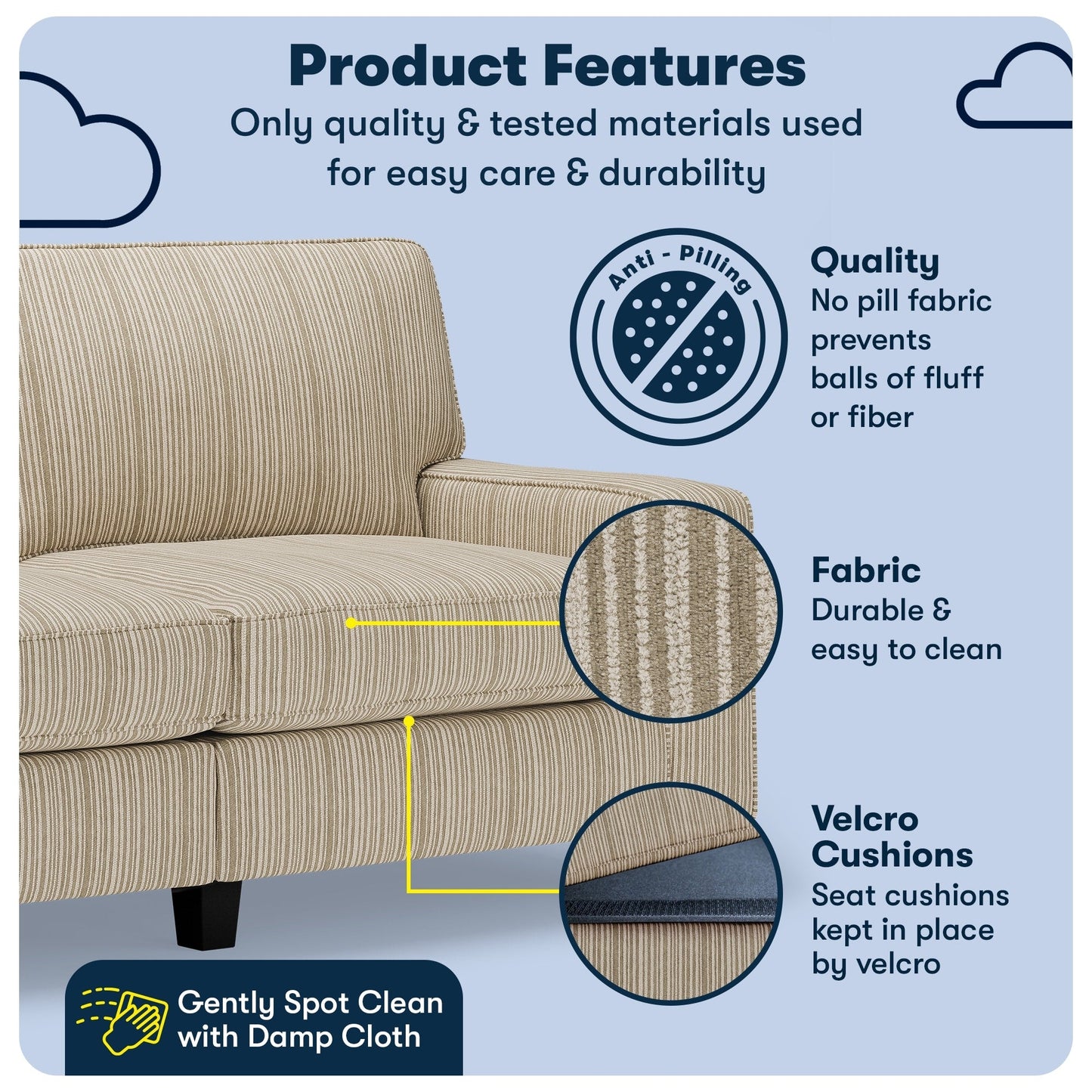 Serta Palisades 73 Track Arm Sofa, Easy Care Polyester, Soft Pillow Back, Pocket Coil Seat Cushions