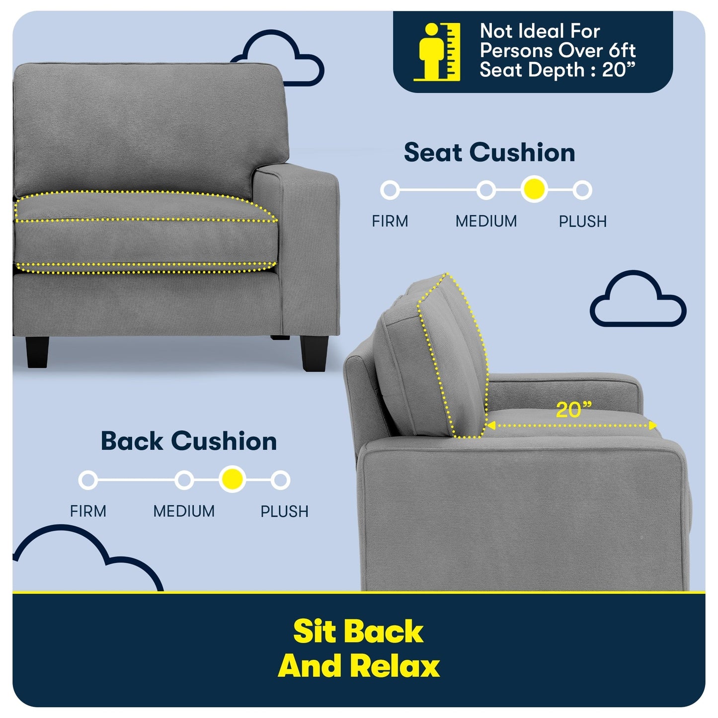 Serta Palisades 73 Track Arm Sofa, Easy Care Polyester, Soft Pillow Back, Pocket Coil Seat Cushions