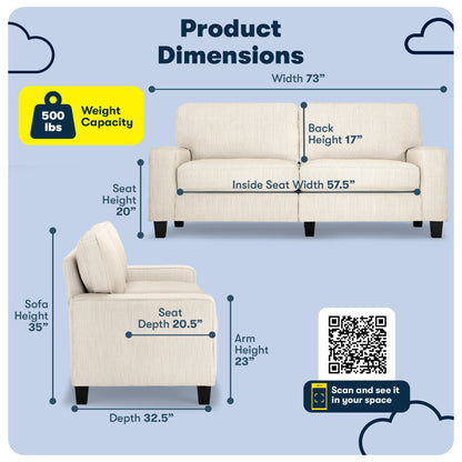 Serta Palisades 73 Track Arm Sofa, Easy Care Polyester, Soft Pillow Back, Pocket Coil Seat Cushions