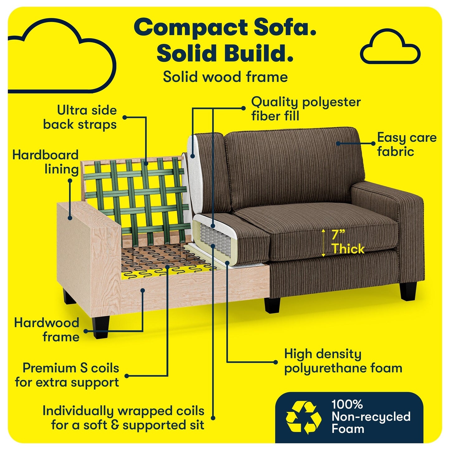 Serta Palisades 73 Track Arm Sofa, Easy Care Polyester, Soft Pillow Back, Pocket Coil Seat Cushions