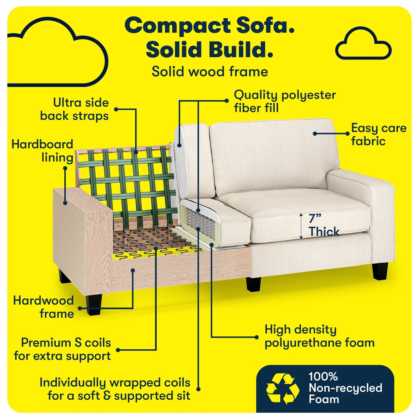 Serta Palisades 73 Track Arm Sofa, Easy Care Polyester, Soft Pillow Back, Pocket Coil Seat Cushions