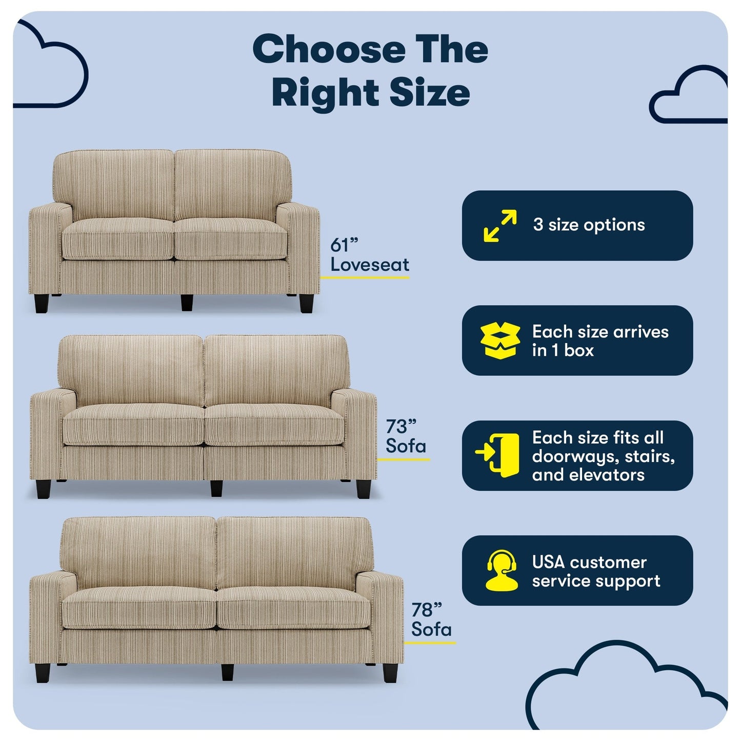Serta Palisades 73 Track Arm Sofa, Easy Care Polyester, Soft Pillow Back, Pocket Coil Seat Cushions