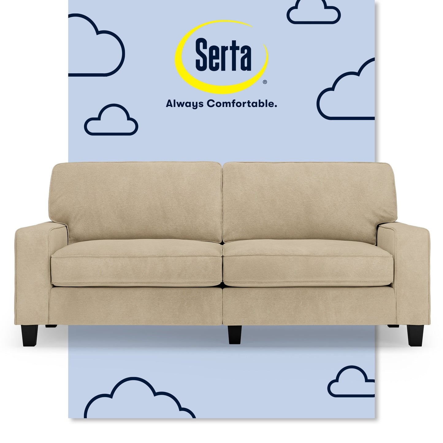 Serta Palisades 73 Track Arm Sofa, Easy Care Polyester, Soft Pillow Back, Pocket Coil Seat Cushions